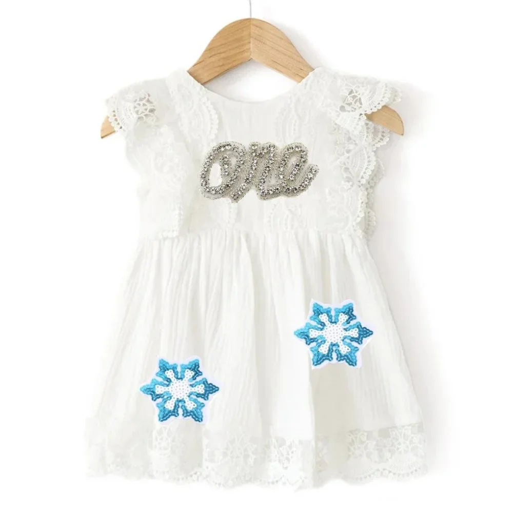 Frozen Dress Wonderland Snowflakes Girl Outfit Clothes New Year First Birthday
